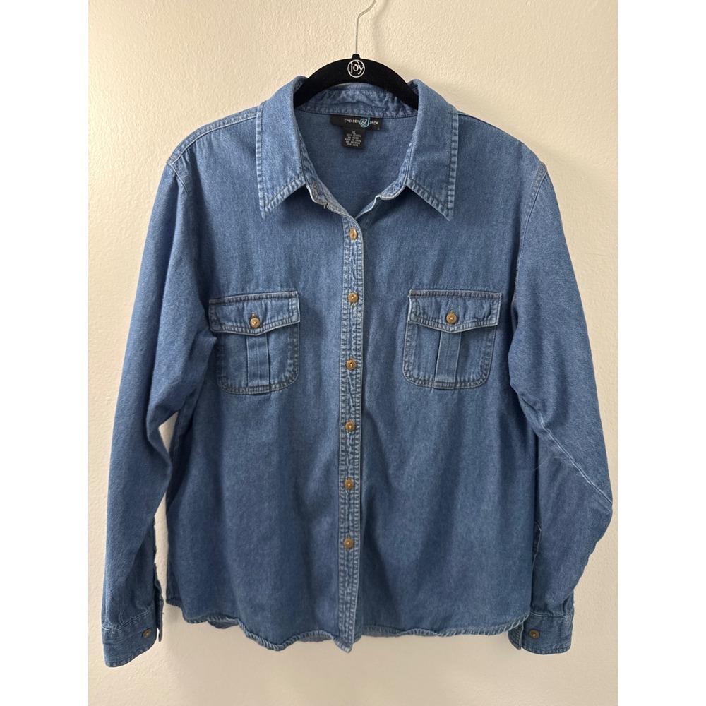 Chelsey & Jack 100% Cotton Women's Denim Shirt Size XL Blue Casual Western